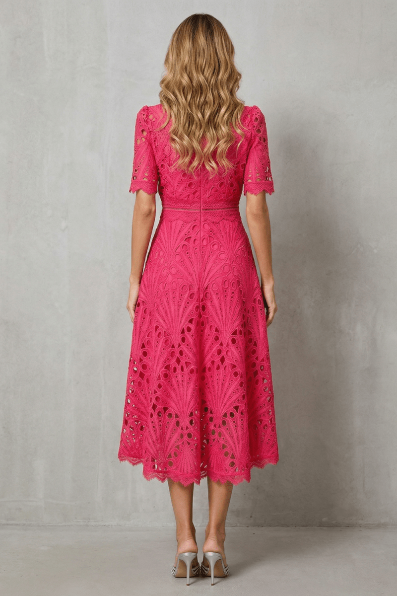 Nina | Midi Dress | A-Line Lace, High Neckline | Women's Formal