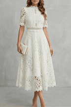 Nina | Midi Dress | A-Line Lace, High Neckline | Women's Formal