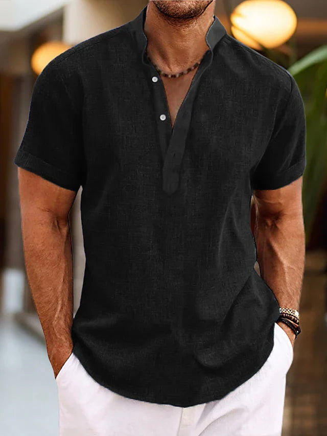 Wenna | Men's Linen Shirt | Henley Collar, Short Sleeve, Breathable