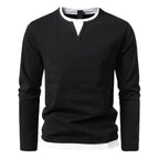 Men Henley Sweater Long Sleeve Split Neck