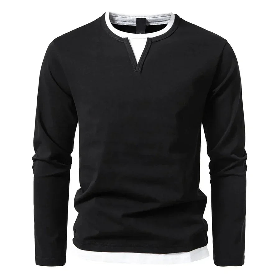 Men Henley Sweater Long Sleeve Split Neck