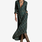 Women Shirt Dress Plaid Maxi Long Sleeve Button Front | Clea