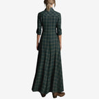 Women Shirt Dress Plaid Maxi Long Sleeve Button Front | Clea
