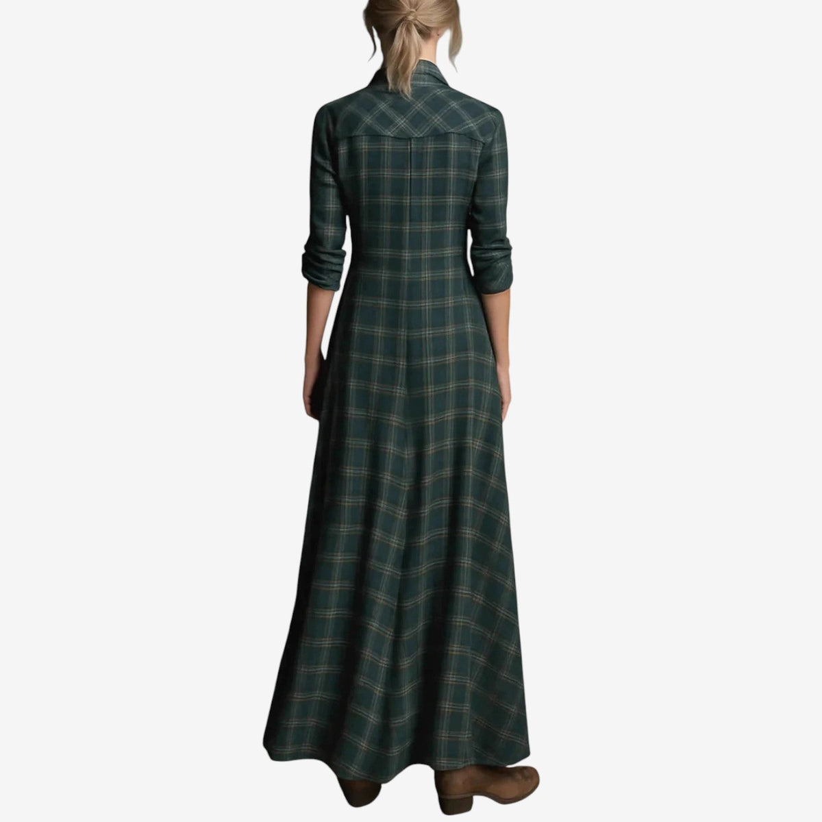 Women Shirt Dress Plaid Maxi Long Sleeve Button Front | Clea