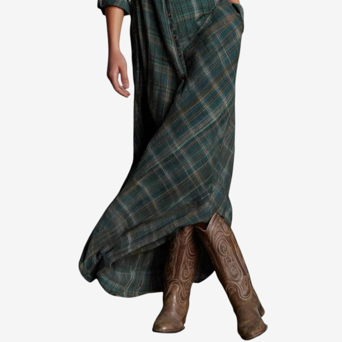 Women Shirt Dress Plaid Maxi Long Sleeve Button Front | Clea