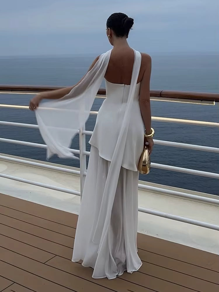 Tulle Dress | Women 2 Piece Midi Off Shoulder Asymmetric Hem Set
