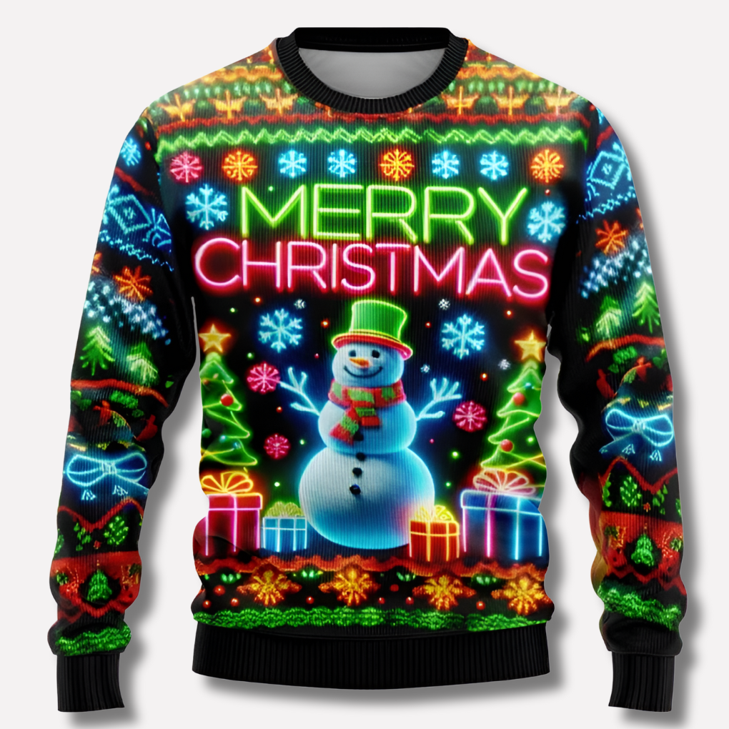 Christmas Sweater Unisex Neon Knit Reindeer Snowflake Pattern