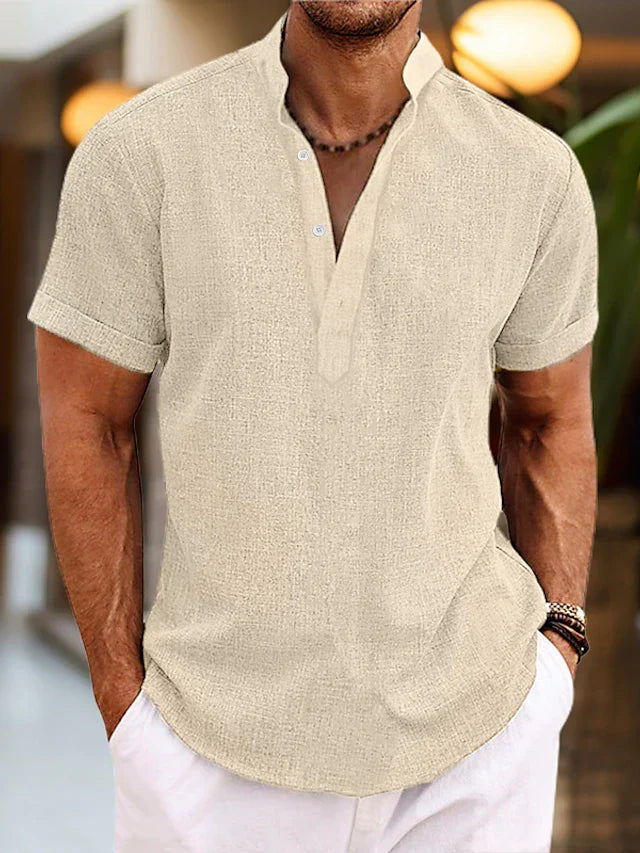 Wenna | Men's Linen Shirt | Henley Collar, Short Sleeve, Breathable