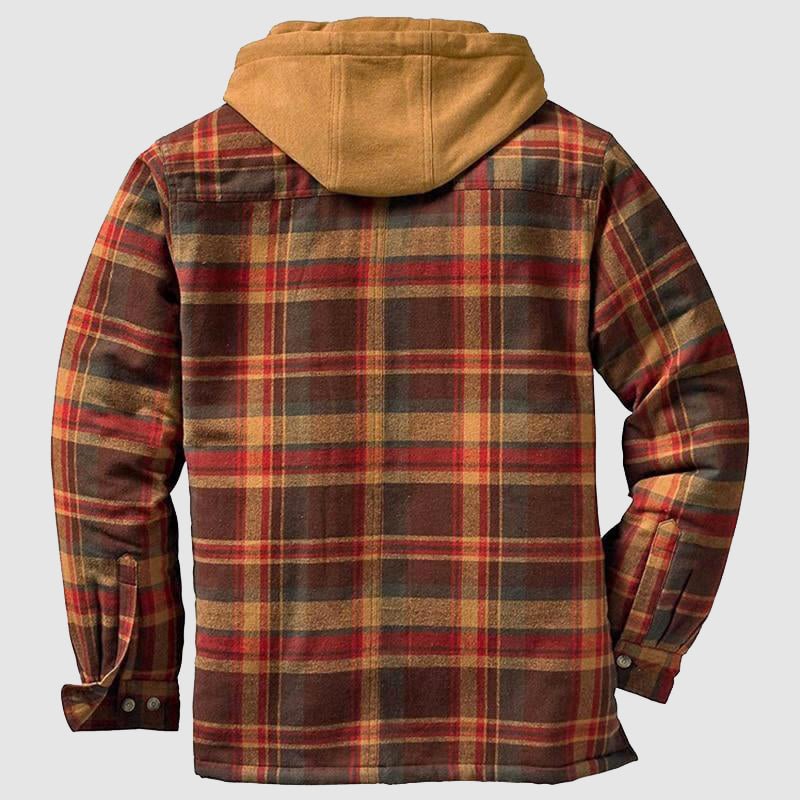 Men Plaid Hooded Jacket Quilted Lining