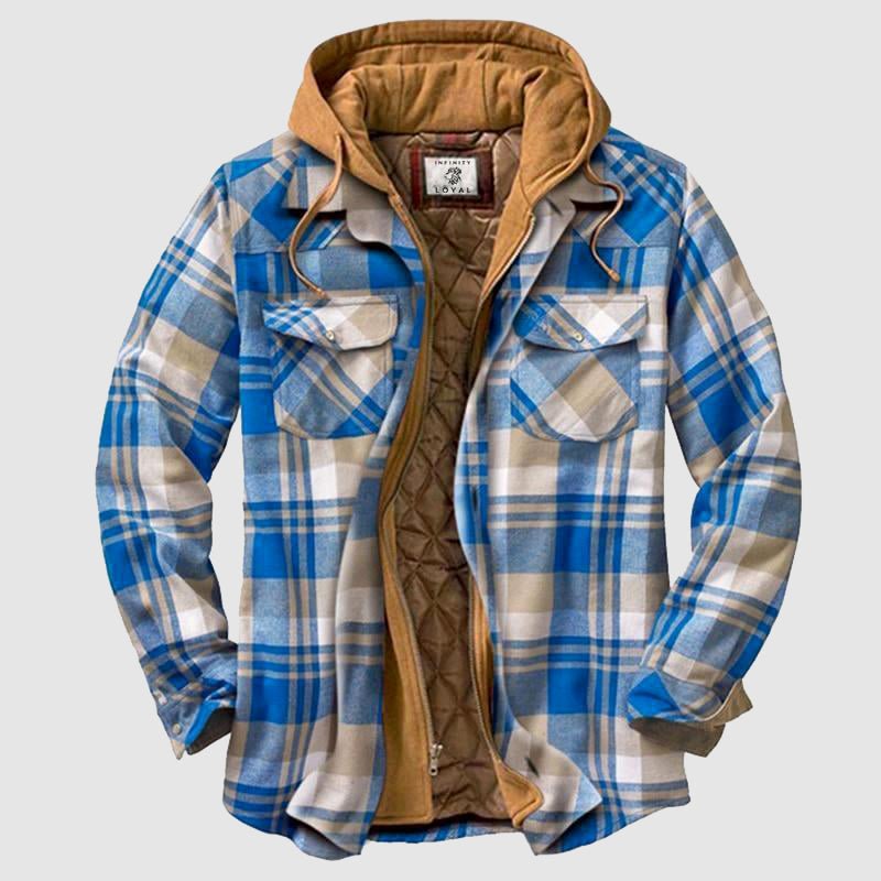 Men Plaid Hooded Jacket Quilted Lining