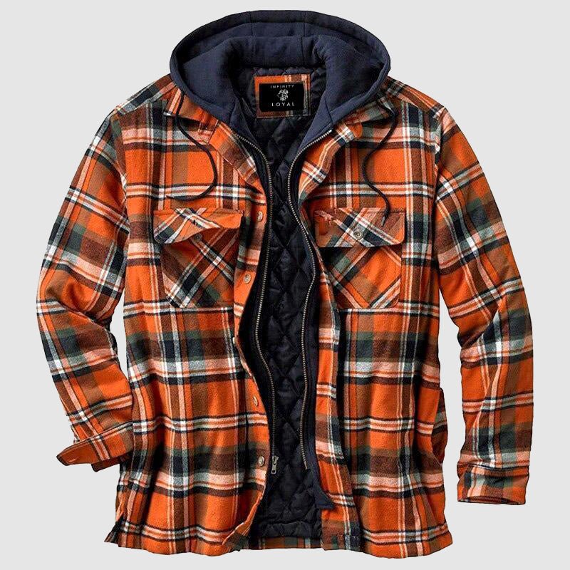 Men Plaid Hooded Jacket Quilted Lining