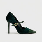 Velvet Heels | Women's Leather Mary Jane Pointed Toe Stiletto Pumps
