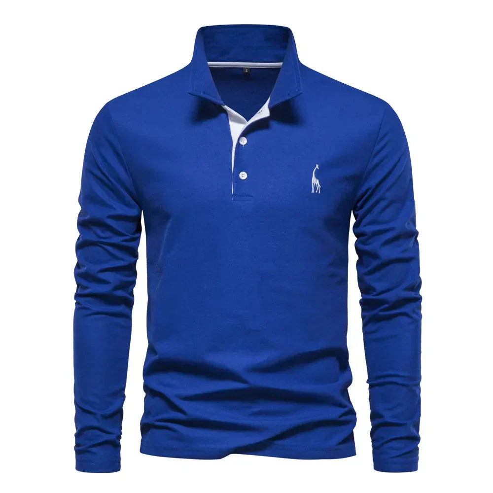 Men cotton long sleeve polo shirt regular fit with classic collar