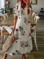 Soraya | Boho Dress | Women's Flowy A-Line, V-Neck, Lantern Sleeves