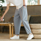 Men Linen Pants Tapered Relaxed Fit Elastic Waist | Nina