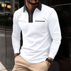 Men Cotton Blend Long Sleeve Shirt Contrast Collar Half Zip
