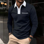 Men Cotton Blend Long Sleeve Shirt Contrast Collar Half Zip