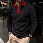 Men Cotton Blend Long Sleeve Shirt Contrast Collar Half Zip