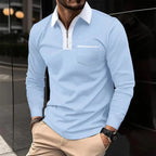 Men Cotton Blend Long Sleeve Shirt Contrast Collar Half Zip