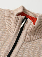Men Ribbed Knit Full Zip Cardigan Stand Collar