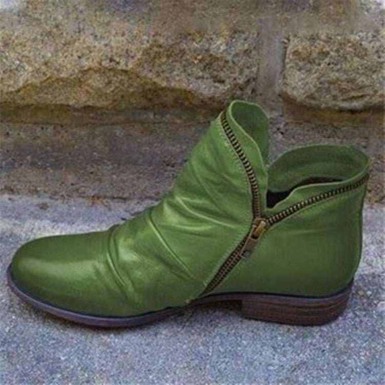 Women Ankle Boots Zip Closure Low Heel