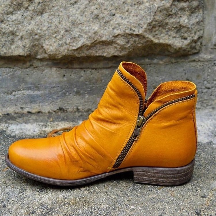 Women Ankle Boots Zip Closure Low Heel
