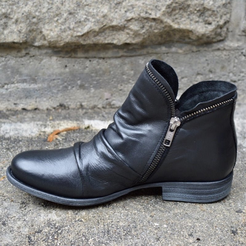 Women Ankle Boots Zip Closure Low Heel