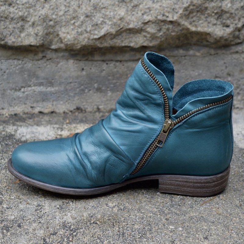 Women Ankle Boots Zip Closure Low Heel
