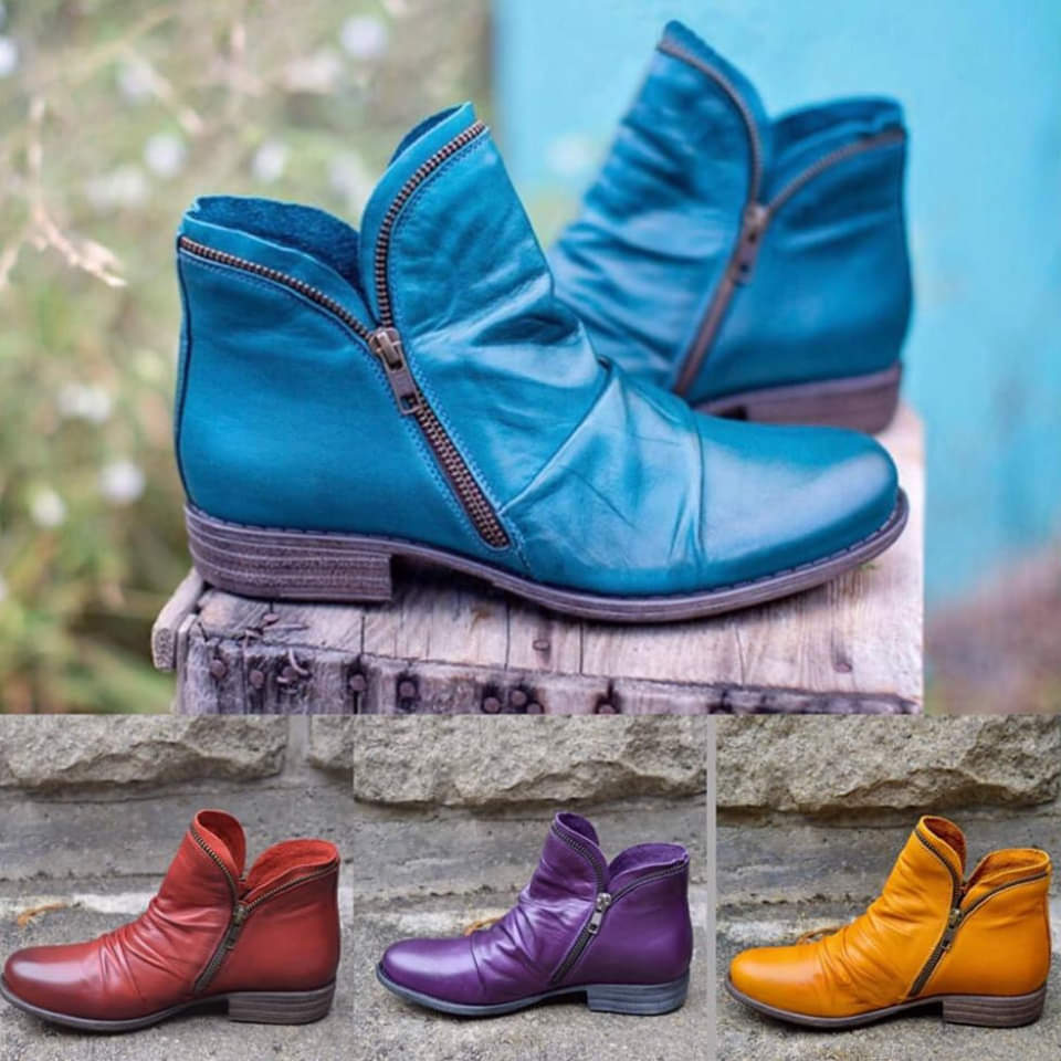 Women Ankle Boots Zip Closure Low Heel