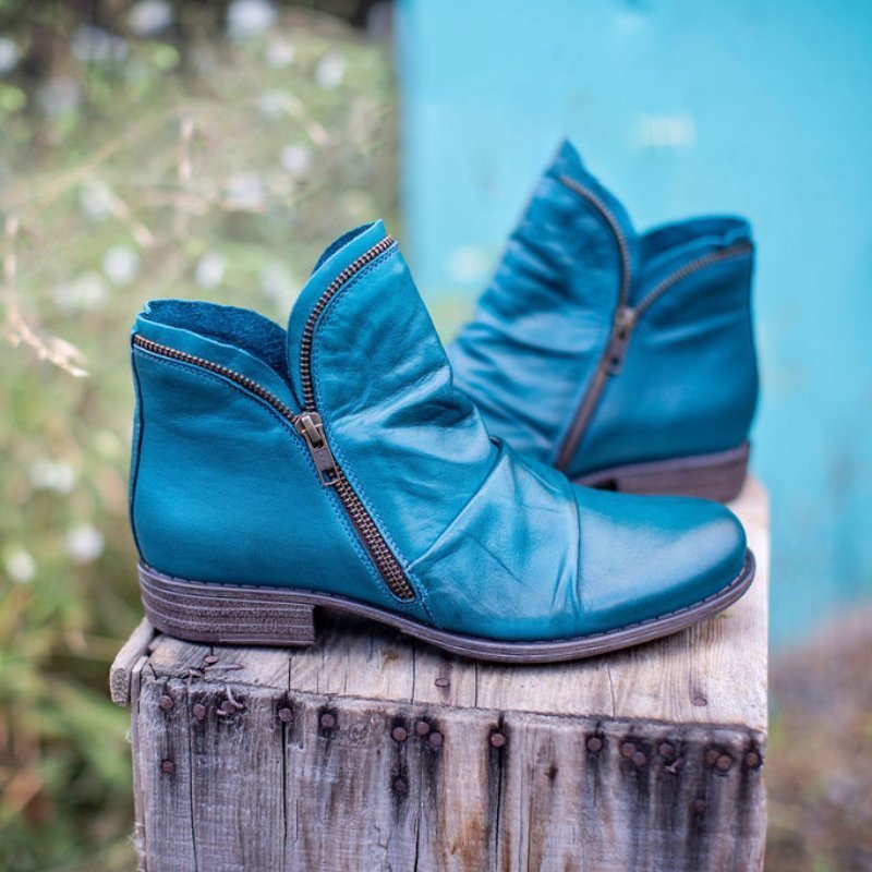 Women Ankle Boots Zip Closure Low Heel