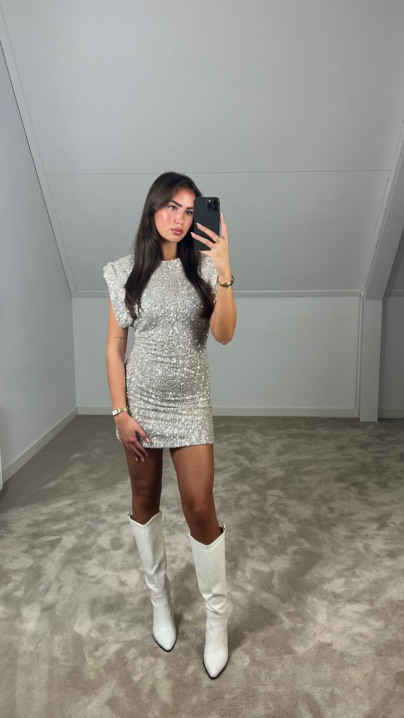 Sequin Dress Women Mini Sparkly Fitted Shoulder Pads Bodycon