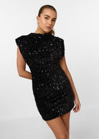 Sequin Dress Women Mini Sparkly Fitted Shoulder Pads Bodycon