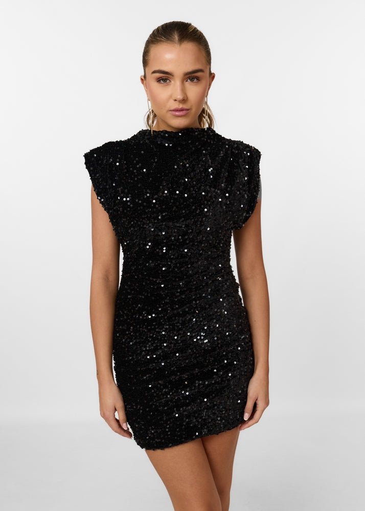 Sequin Dress Women Mini Sparkly Fitted Shoulder Pads Bodycon