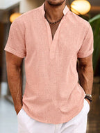 Wenna | Men's Linen Shirt | Henley Collar, Short Sleeve, Breathable