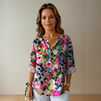 Aria | Women's Floral Blouse | V-Neck, Short Sleeve | Relaxed Fit