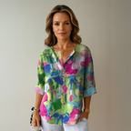 Aria | Women's Floral Blouse | V-Neck, Short Sleeve | Relaxed Fit