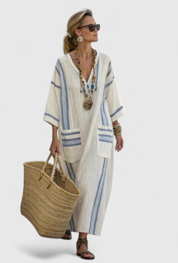 White Maxi Dress Women Long Sleeve Relaxed Fit Floor Length | Maren