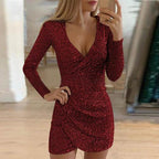 Aria | Women's Sequin Wrap Dress | Glitter, Festive Occasions | Adjustable Belt