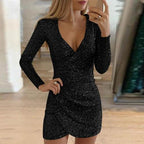 Aria | Women's Sequin Wrap Dress | Glitter, Festive Occasions | Adjustable Belt