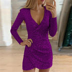 Aria | Women's Sequin Wrap Dress | Glitter, Festive Occasions | Adjustable Belt