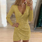 Aria | Women's Sequin Wrap Dress | Glitter, Festive Occasions | Adjustable Belt