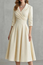 Midi Dress Women Draped Collar Cinched Waist Flared Skirt