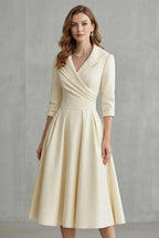 Midi Dress Women Draped Collar Cinched Waist Flared Skirt