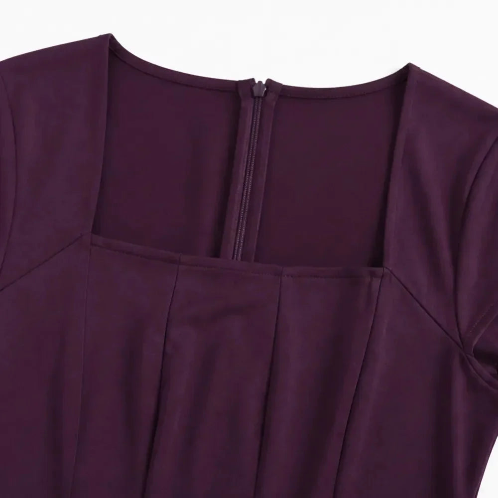 Midi Dress Women Square Neck A Line Flared Sculpted Waist