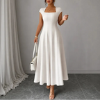 Midi Dress Women Square Neck A Line Flared Sculpted Waist