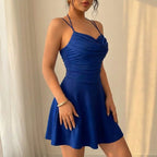 Mini Dress Women Ruched Cowl Neck Spaghetti Strap A Line Party