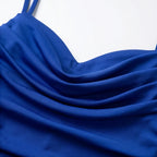 Mini Dress Women Ruched Cowl Neck Spaghetti Strap A Line Party
