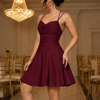 Mini Dress Women Ruched Cowl Neck Spaghetti Strap A Line Party