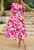 Women Floral Midi Dress V Neck