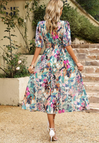 Women Floral Midi Dress V Neck